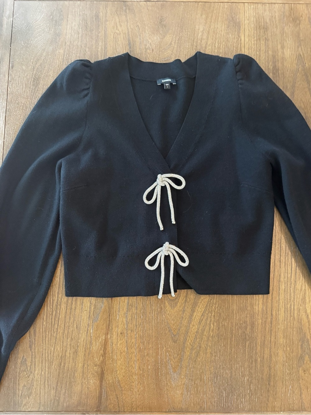 Express Black Cropped Crystal Bow Sweater Knit Top